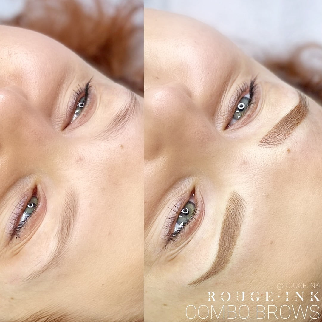Before and after combo brows on female.