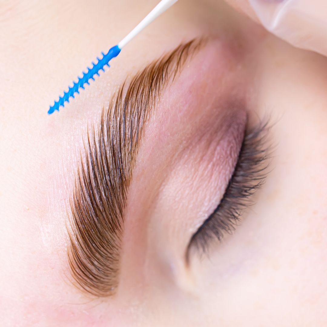 Up-close of laminated brows.
