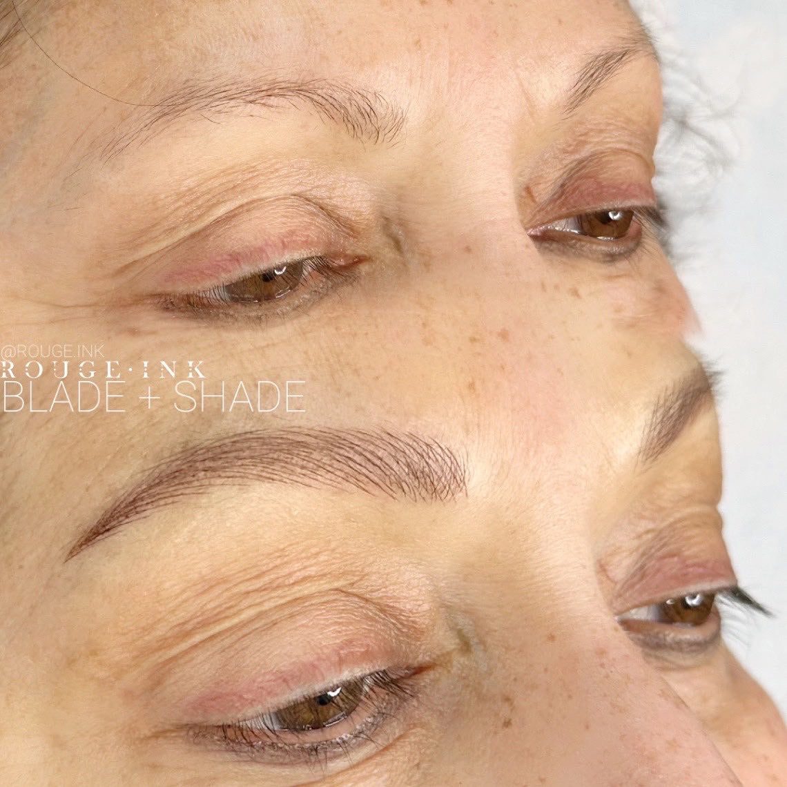 Before and after microbladed brows on female.