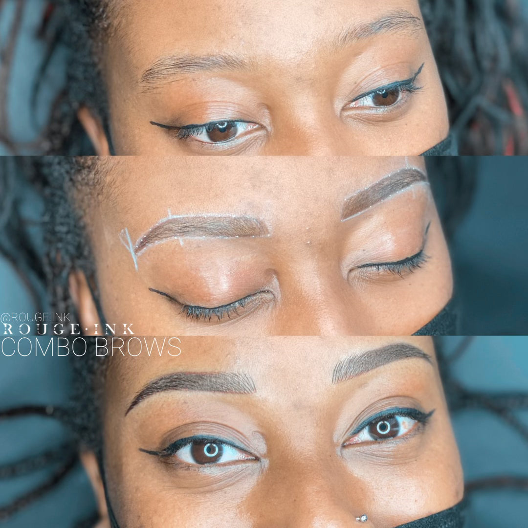 Before and after combo brows on female with darker skin tone