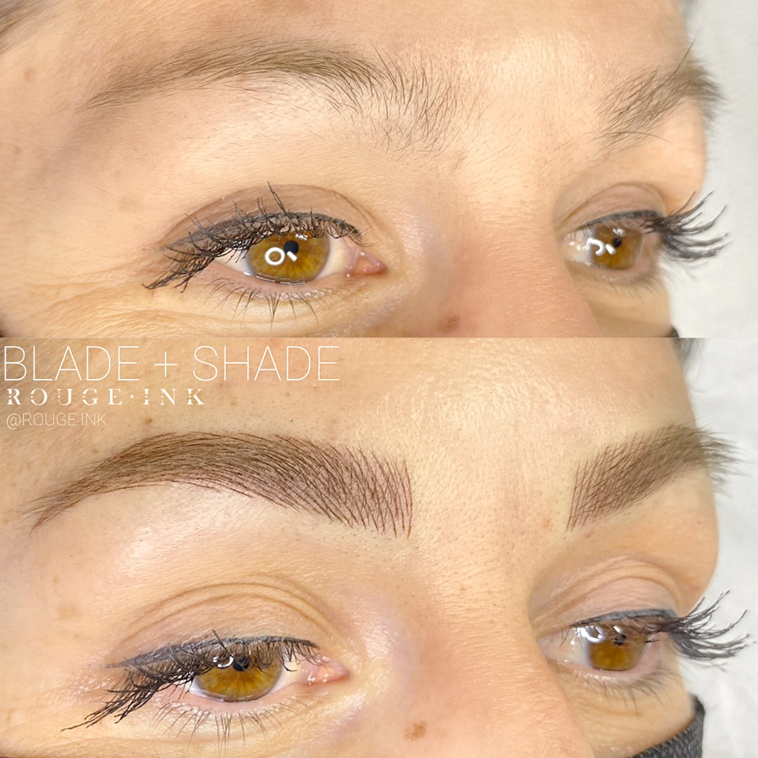 Before and after combo brows on female.