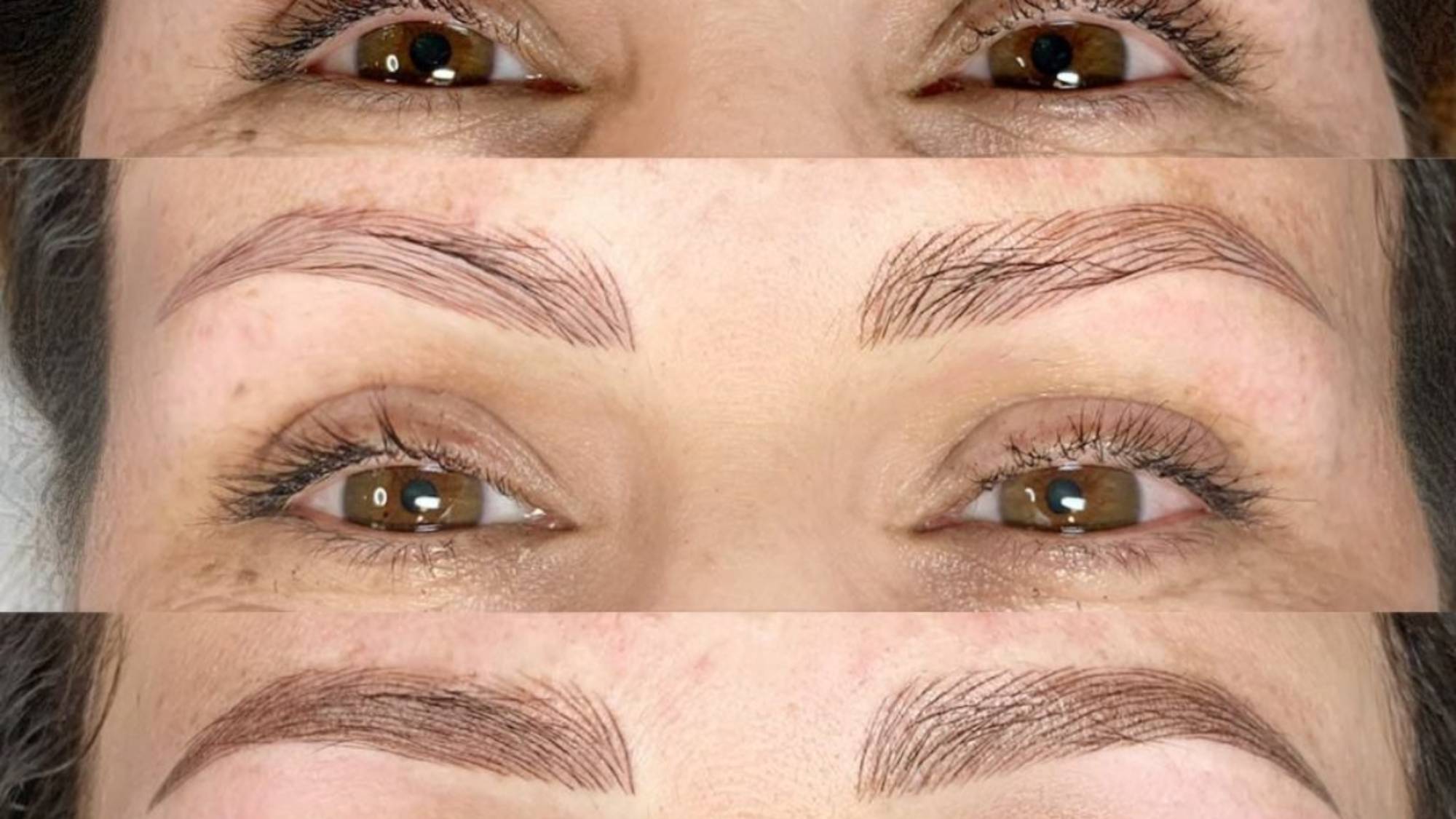 Before and after PMU brow treatment showing transformation for a client with alopecia.